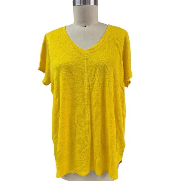 NWT Tahari 100% Linen Bright Yellow Top V-Neck Pullover Sz 1X - Picture 2 of 5